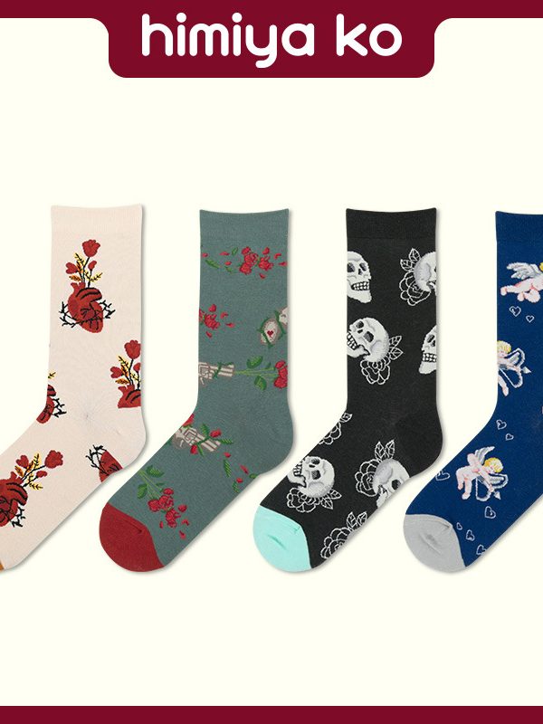 Early Spring New Love Peace and Skull Gradient Women's Socks Trendy Harajuku Style Lovers Socks ins Mid-tube Socks