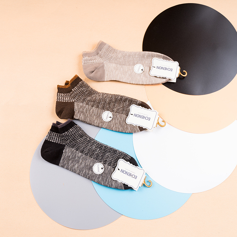 Men's Slub Cotton Ankle Socks: Retro Low Cut, Boneless Toe, Spring Summer