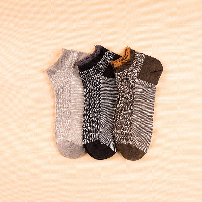 Men's Slub Cotton Ankle Socks: Retro Low Cut, Boneless Toe, Spring Summer - Image 3