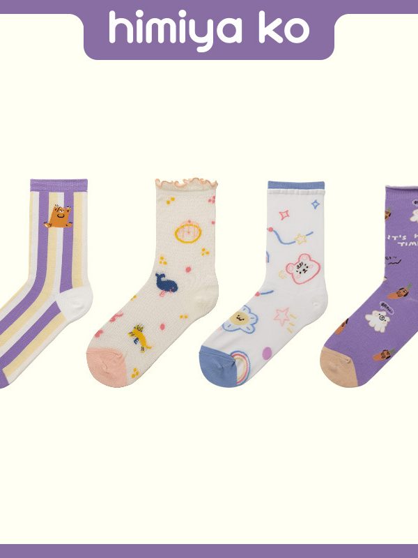 Summer Thin Short Socks Breathable Cotton Stitching Glass Silk Cute Women Socks Childhood Memory Series Cartoon Socks
