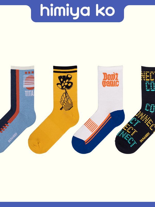 Socks Women's Mid-length Socks ins Trendy Autumn and Winter New Couple Socks Cotton Four Seasons Socks Illustration Trendy Street Products Men's Socks