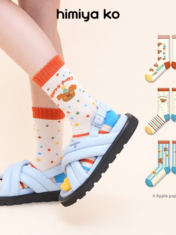 2025 summer thin glass stockings children apple puppy mesh socks cartoon illustration socks cute cotton socks