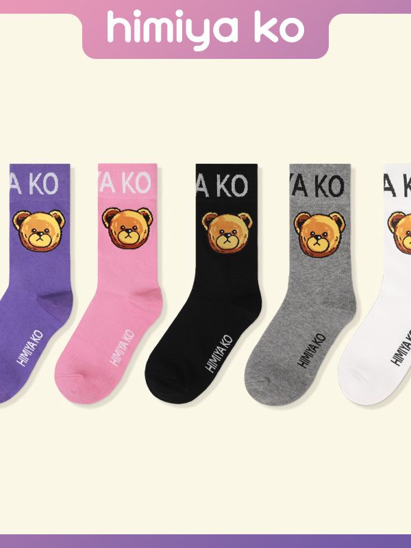 Socks women's autumn and winter new fashion socks bear head series Street ins pink bear lovers socks cotton socks casual men's socks