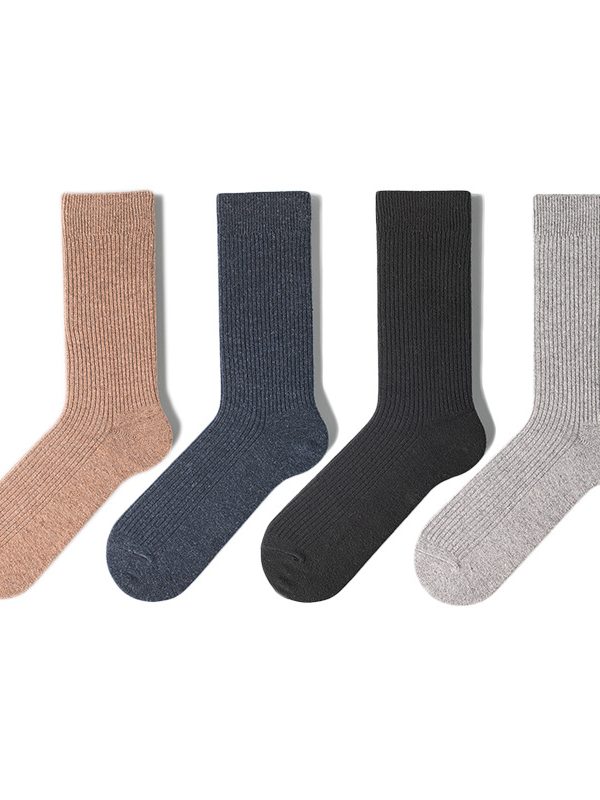 Wool Socks Men's Autumn and Winter Thickened Warm Mid-length Socks Japanese Style Solid Color Drawstrip Basic Casual Men's Stockings