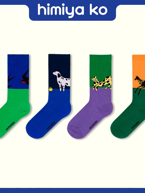 Socks women's mid-calf socks autumn and winter contrast color animal series cotton socks fashion personality men's socks designer couple socks
