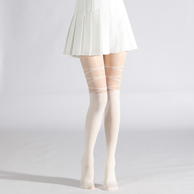 Fashion women's sexy black cross fake straps splicing striped fake high-top pantyhose - Image 4