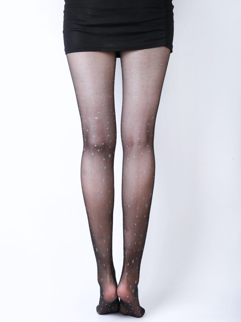 Black stockings women sexy printed five-pointed star stockings summer thin polka dot pantyhose bare leg artifact spring and autumn black - Image 4