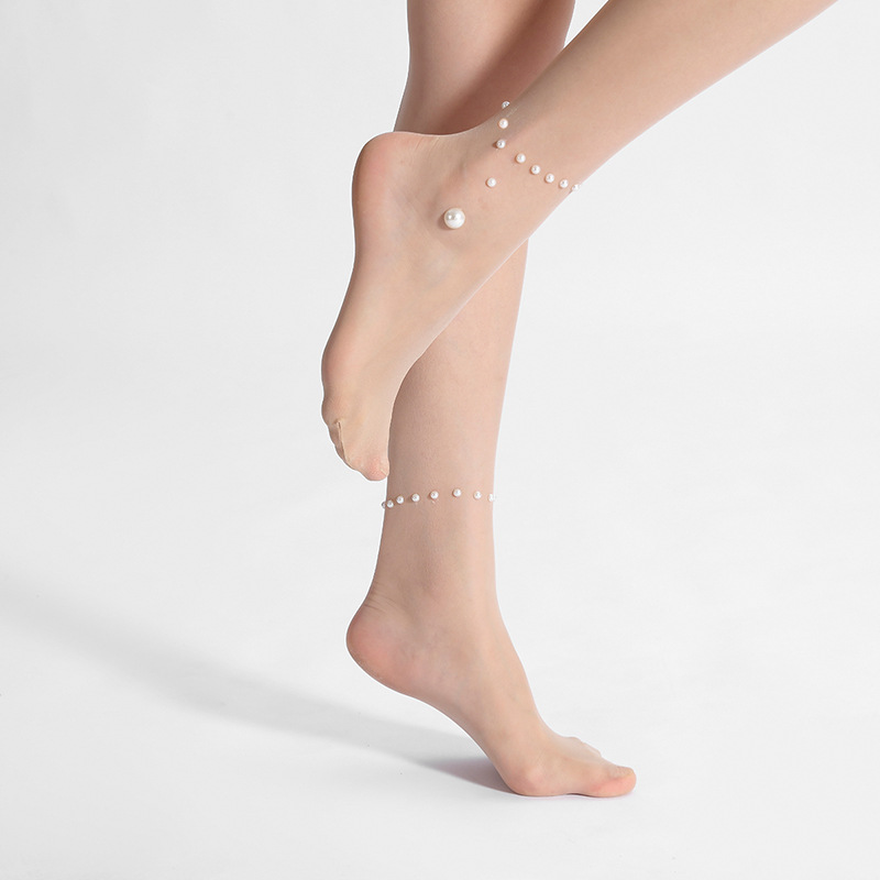 European new white pantyhose with diamonds and decorative thin breathable stockings anti-snagging ladies point diamond small mesh stockings - Image 4