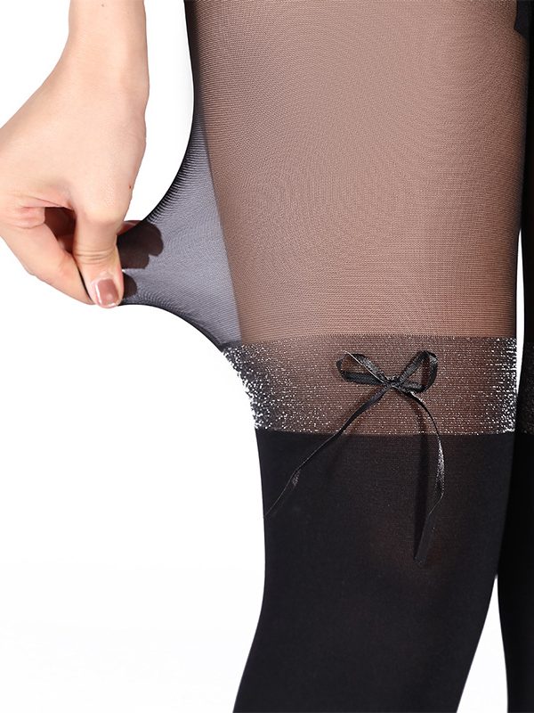 Fashion bow decoration stockings black silk thin pantyhose sexy black silk women's stockings