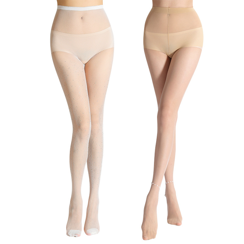 European new white pantyhose with diamonds and decorative thin breathable stockings anti-snagging ladies point diamond small mesh stockings - Image 5