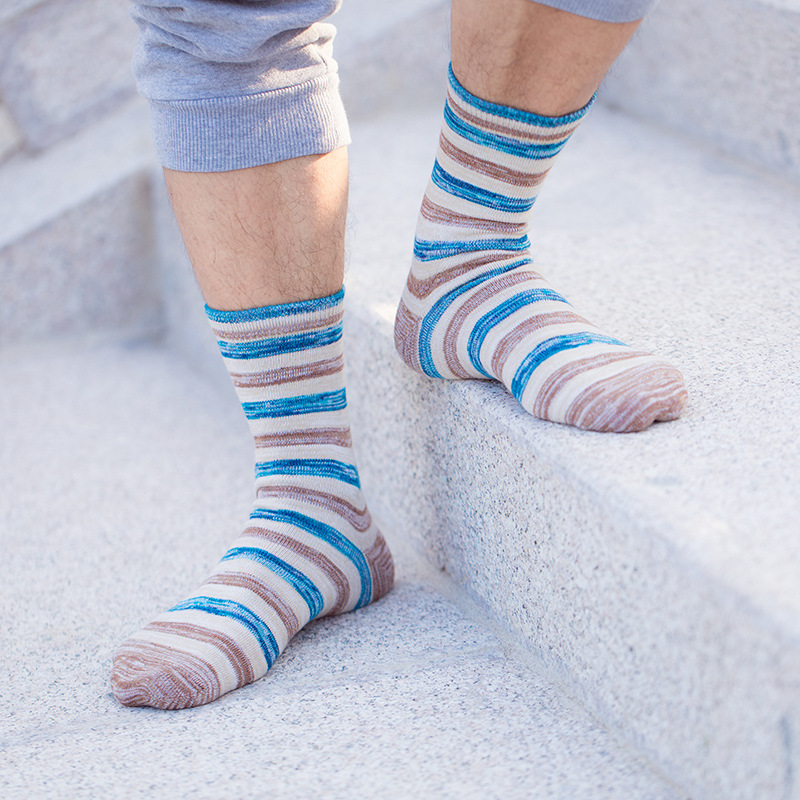 Men's Striped Cotton Socks: Japanese Autumn Winter Long Socks