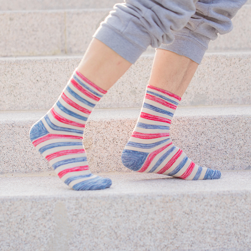Men's Striped Cotton Socks: Japanese Autumn Winter Long Socks - Image 2