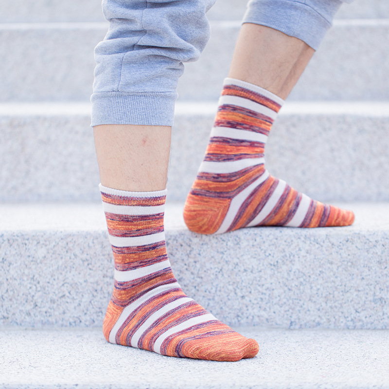Men's Striped Cotton Socks: Japanese Autumn Winter Long Socks - Image 3