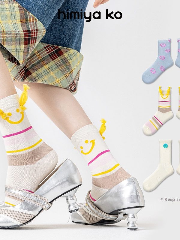 Summer new women's trendy socks smiley face Japanese ins style funny tube socks breathable casual fashion personality socks men