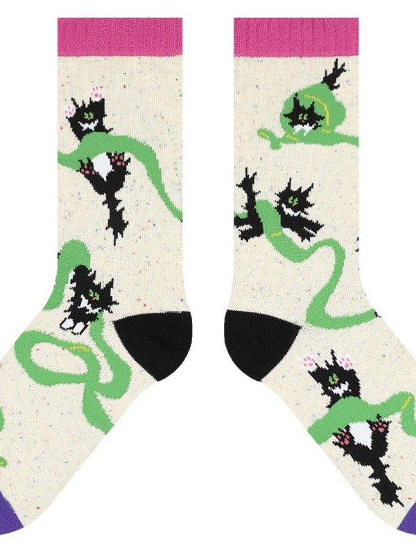 Spring and Autumn new women's fried fur cat cute cartoon socks non-slip sweat-absorbent deodorant mid-calf home floor socks