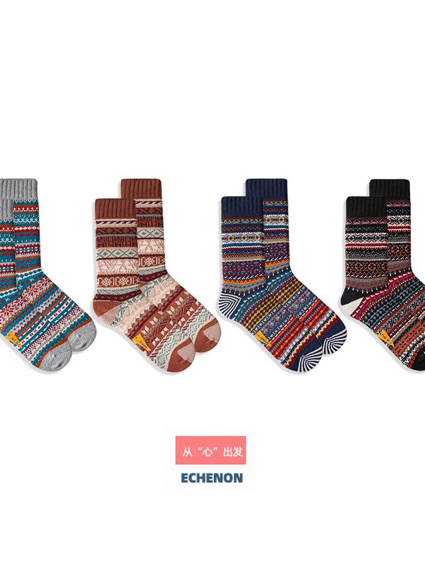 Ami Khaji American Style Vintage Socks Men's Thick Needle Thickened Warm Stockings Combed Cotton Boneless Ethnic Style Mid-length Socks