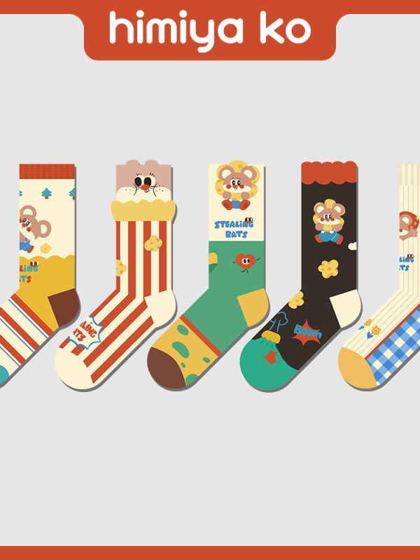 Brand Original Personality Corn Flower Mouse Socks Women's Fashion Raised Roof Strip Autumn and Winter Mid-tube Socks for Lovers
