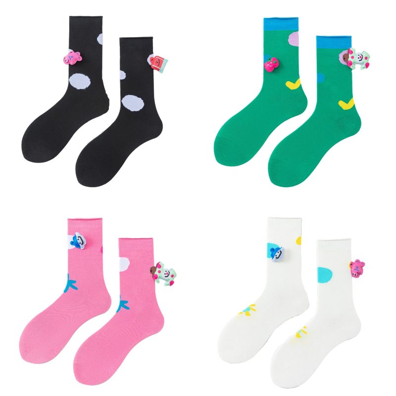 Spring and Summer New Color Dopamine Socks Women's Cartoon Cute Trendy Pendant Ins Couple's Mid-Socks Cotton Men - Image 5