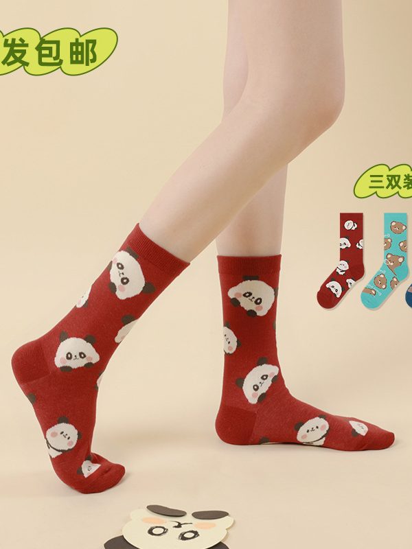 Spring New cute little panda cotton socks female original personality breathable sweat-absorbent couple socks student mid-calf length socks female