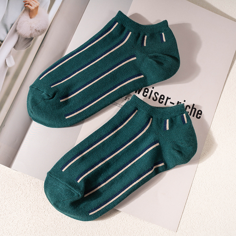 Retro Ethnic Striped Socks: Spring Summer Cotton Boat Socks for Men & Women - Image 3