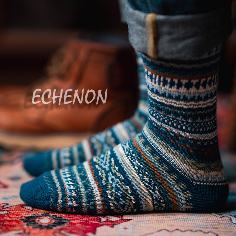 EChenon Men's Winter Socks: Thick Combed Cotton, Warm Vintage Style