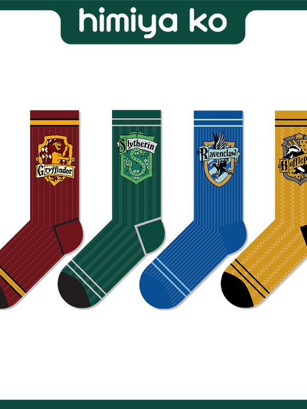 2025 Summer Thin Four College Harry Potter Medium Socks Women's Sweat Absorbent Breathable Cartoon Illustration Cotton Socks Men