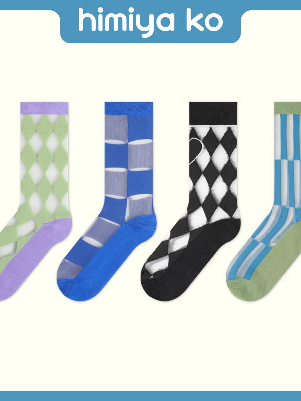 2025 summer socks women's ultra-thin checkerboard glass stockings little red book ins simple line breathable socks
