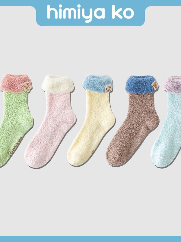 Himiya ko new weaving mark plush tube socks women's thick warm fashion color matching cartoon cute sleep socks