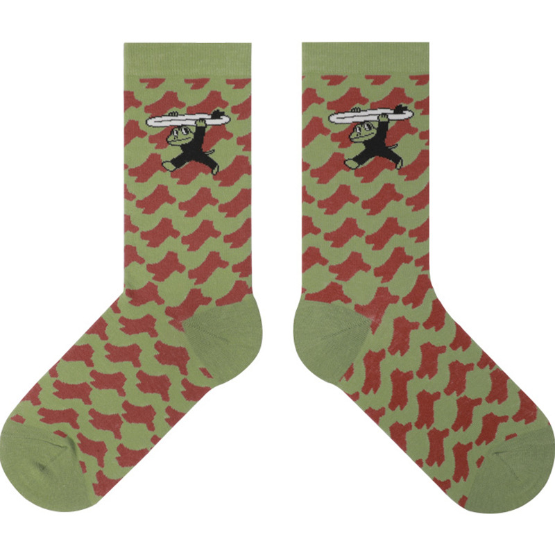 Frog Princess Socks: Cute Plaid Camo Mid-Calf Combed Cotton Couple Socks - Image 6