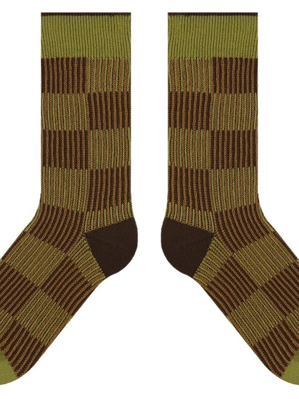 Spring and Summer new brown rhombus women's socks original brand girls' cotton socks contrast color striped home floor socks