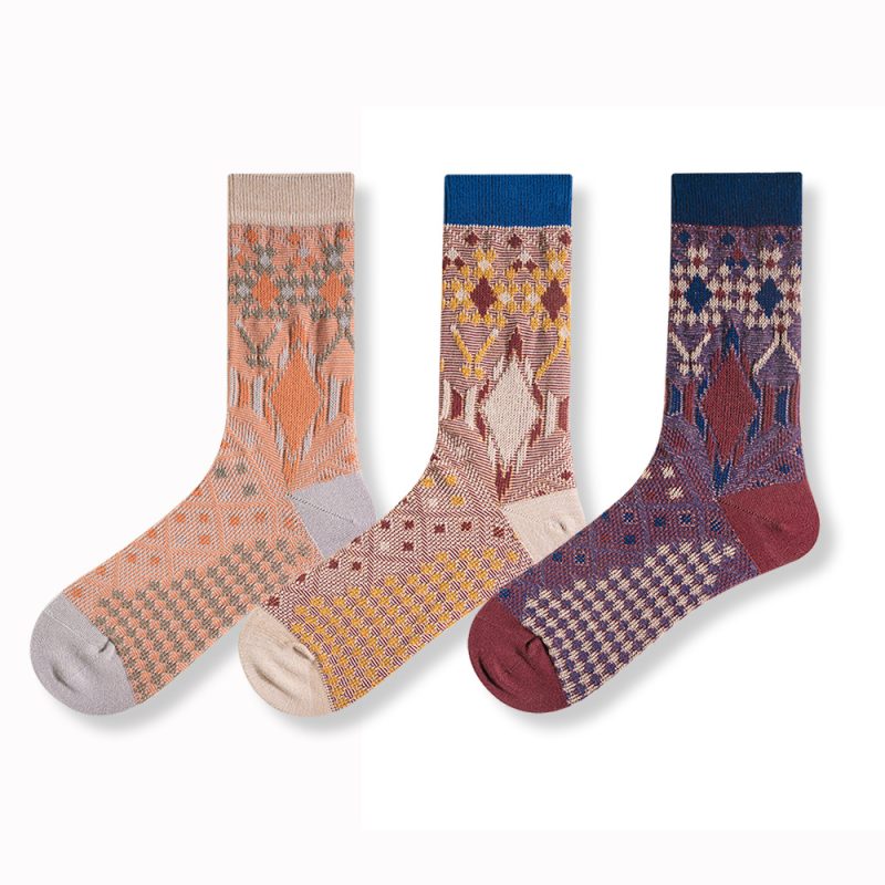 ECHENON autumn and winter New combed cotton socks men's fashionable two-way boneless rhombus retro street mid-calf length socks - Image 6