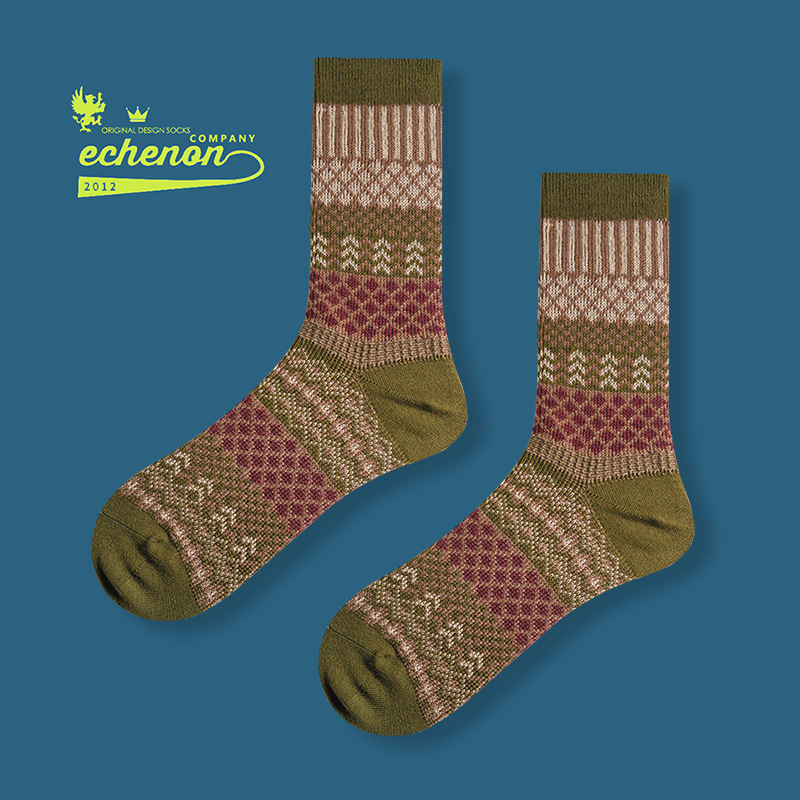 Echenon Retro Combed Cotton Socks: Warm Mid-Tube for Men & Women - Image 7