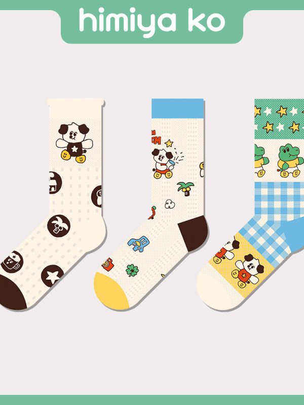 Summer new spun glass women's socks Plaid cartoon illustration cute breathable mesh curling screw type sweet tube socks
