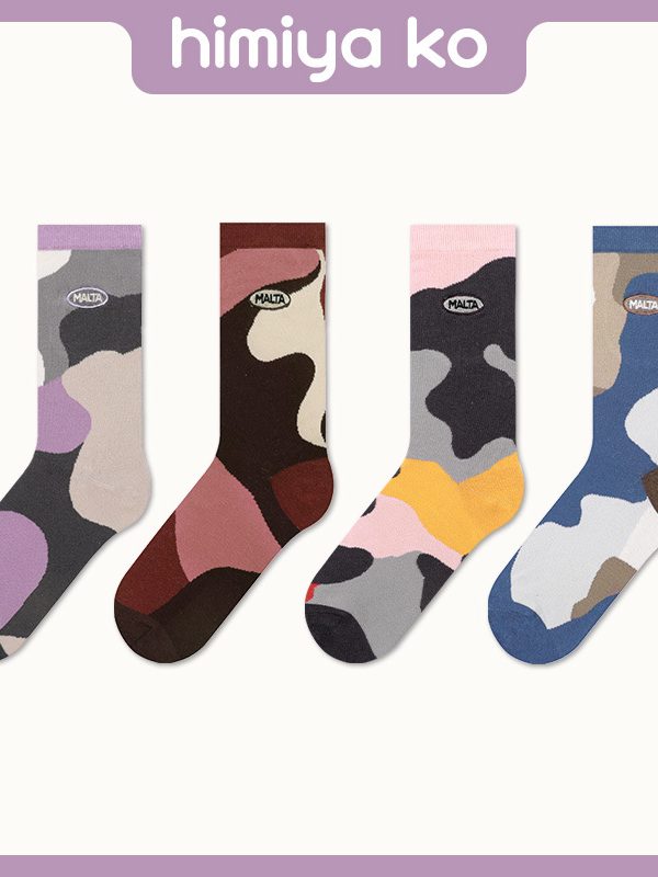2025 spring and summer socks women's chic embroidered MALTA series flowing color block mid-calf couple socks casual combed cotton socks