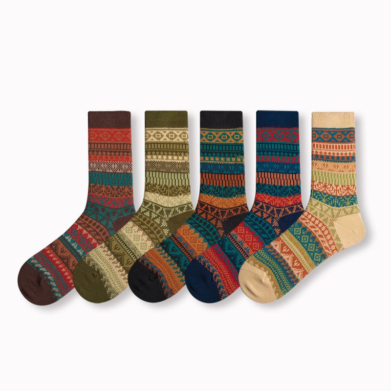 2024 new ethnic style autumn and winter  fashion brand men's and women's socks combed cotton boneless retro fashion lovers socks - Image 5