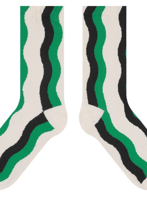 Socks Women's 2025 Spring New green green Wave Series Tide Socks ins Couple Socks Mid-Cylinder Combed Cotton Socks