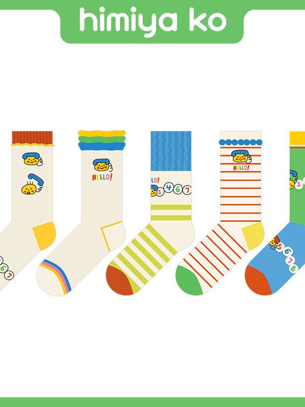 Summer Colorful Dopamine Tide Socks Glass Silk Stockings Women's Cute Cartoon Bubble Rakou Striped Letter Mid-Socks