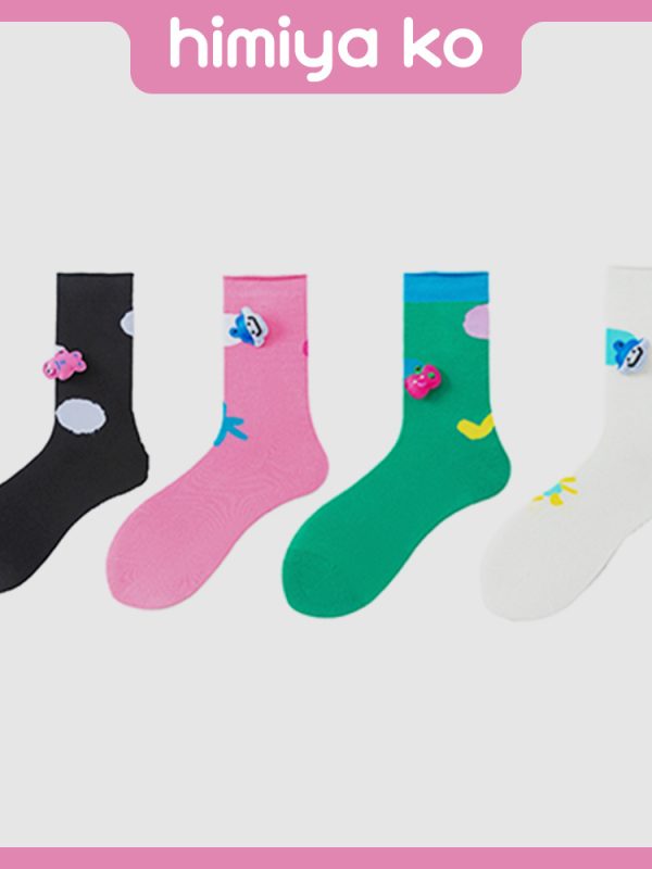 Spring and Summer New Color Dopamine Socks Women's Cartoon Cute Trendy Pendant Ins Couple's Mid-Socks Cotton Men