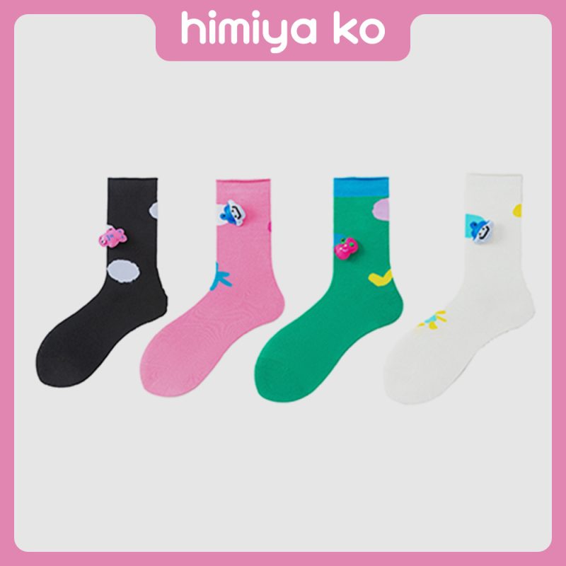 Spring and Summer New Color Dopamine Socks Women's Cartoon Cute Trendy Pendant Ins Couple's Mid-Socks Cotton Men