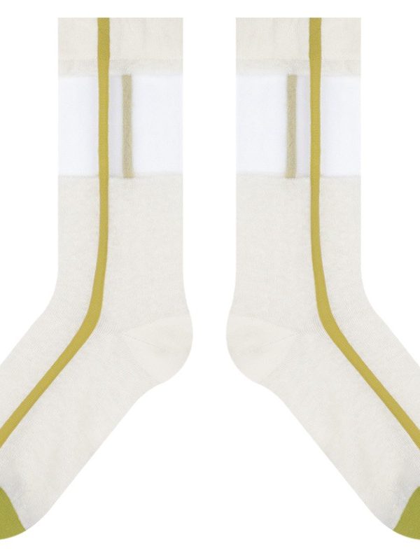 himiya ko Simple Line Cotton Socks Women Japanese Style All-match Mid-length Socks Ultra-thin Transparent Glass Silk Crystal Socks