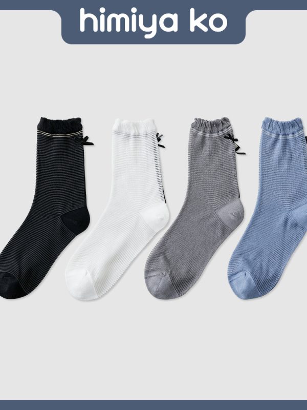 2025 summer thin glass silk tube socks women's sweet ins wind mesh bowknot socks men's  socks