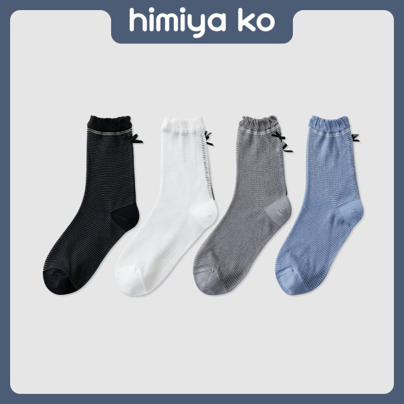 2025 summer thin glass silk tube socks women's sweet ins wind mesh bowknot socks men's  socks