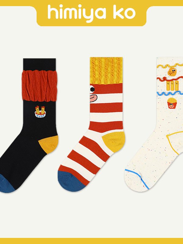 Spring and Summer New Bubble Rakou Fries Family Socks Cartoon Illustration Original Design Fashionable Socks for Women