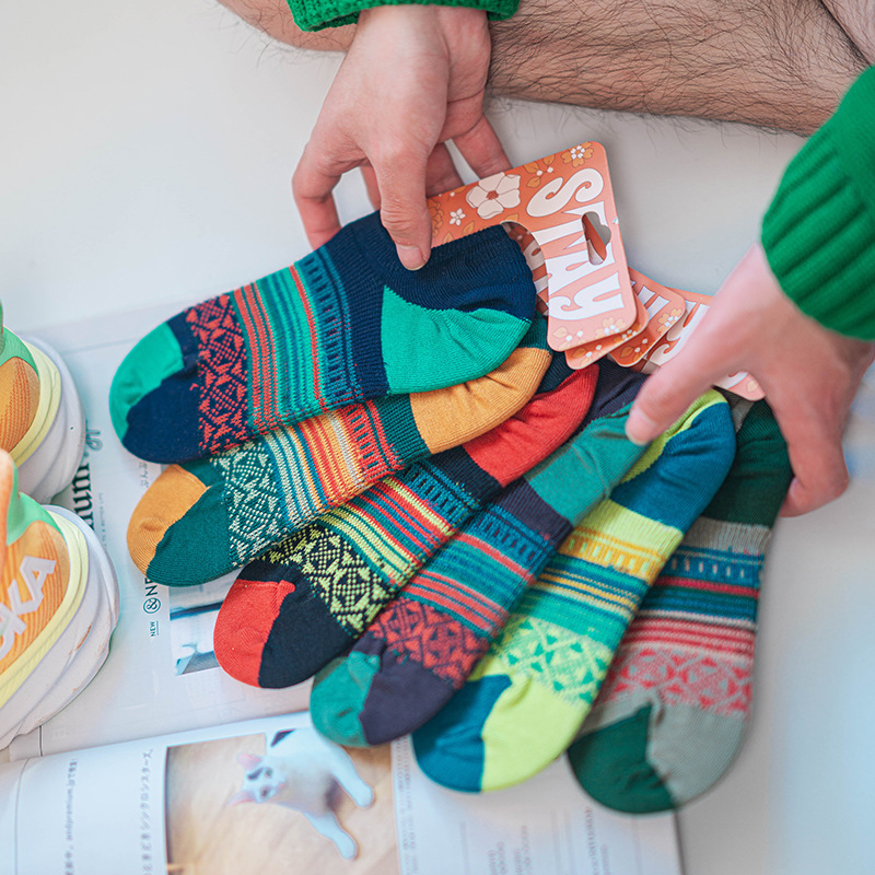 ECHENON Combed Cotton Socks: Women's & Men's Vintage Fashion Boat Socks - Image 4