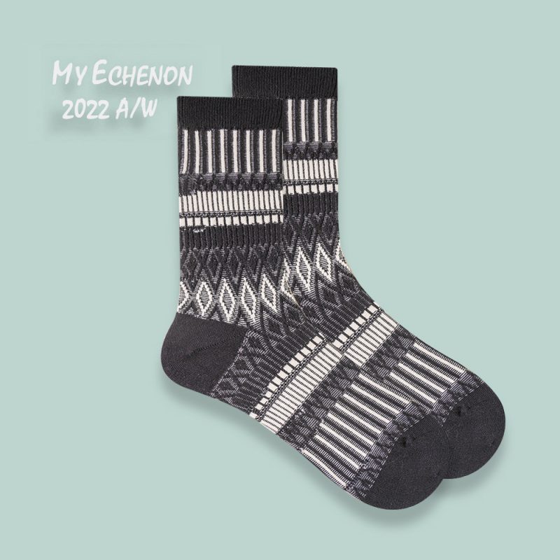 Autumn and Winter Socks Women's Double Needle Double Way Combed Cotton Boneless Women's Mid-length Socks Vintage Geometric Trendy Couple's Stockings - Image 5
