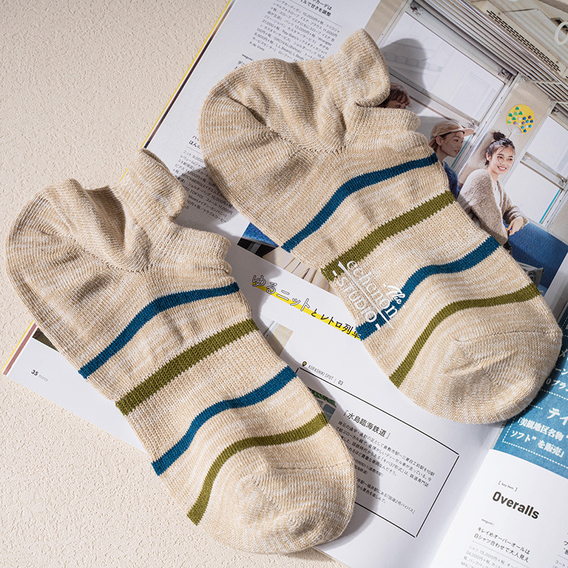 ECENON Men's Striped Ankle Socks: Japanese Style Summer Big Foot Heel - Image 3