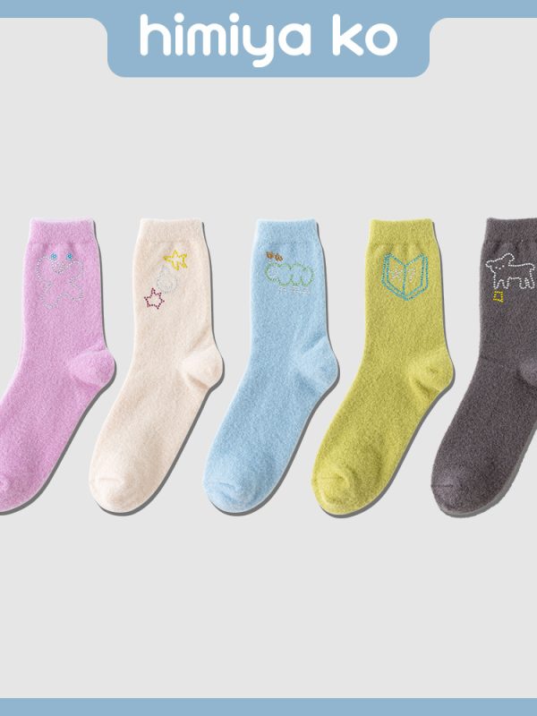 Himiya ko autumn and winter dopamine colored diamond tube socks women's thick warm fashion cartoon Japanese floor socks