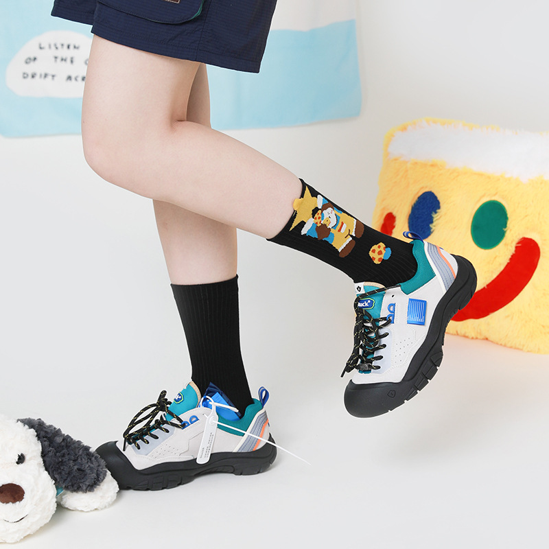 Cartoon Dog Socks: Blue Lattice Autumn Winter Fashion Cotton Tube Socks - Image 2