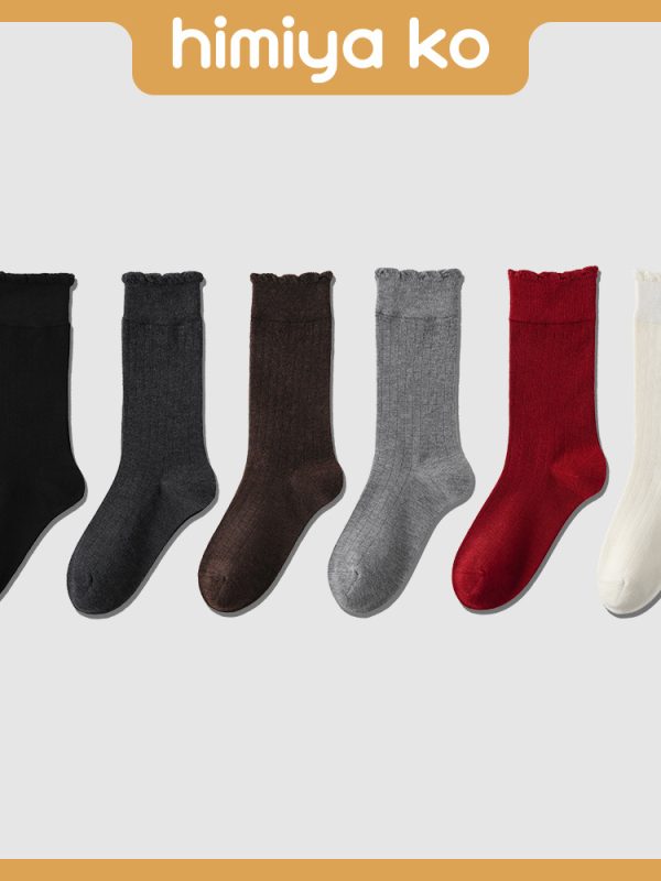 Himiya ko Autumn New Lace Rakou Boneless Mid-tube Socks Women's Casual Solid Color Drawable All-match Stacking Socks