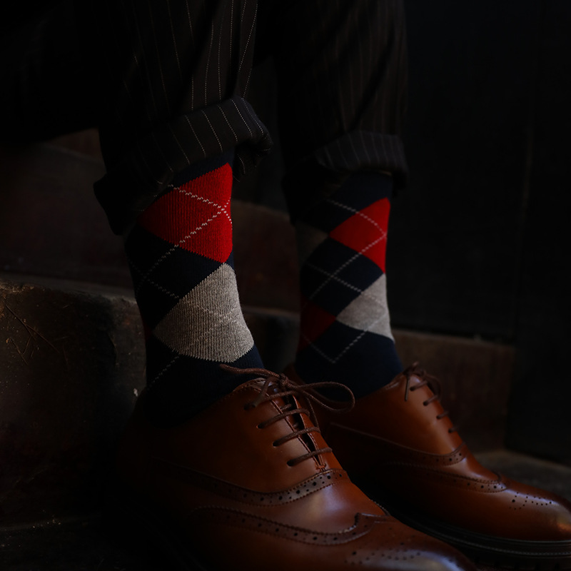 Men's Plaid Socks: British Style Cotton Dress Socks for Fall & Winter - Image 3
